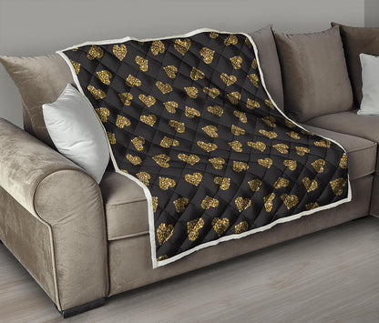 Gold Heart (NOT Real) Glitter Print Quilt