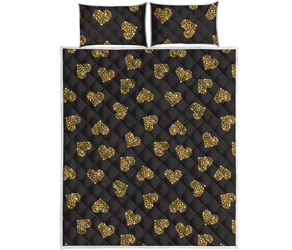 Gold Heart (NOT Real) Glitter Print Quilt Bed Set