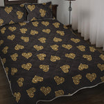 Gold Heart (NOT Real) Glitter Print Quilt Bed Set