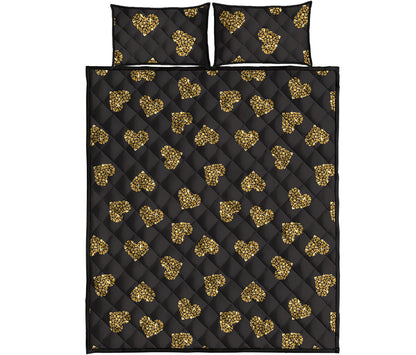 Gold Heart (NOT Real) Glitter Print Quilt Bed Set