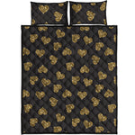 Gold Heart (NOT Real) Glitter Print Quilt Bed Set