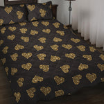 Gold Heart (NOT Real) Glitter Print Quilt Bed Set