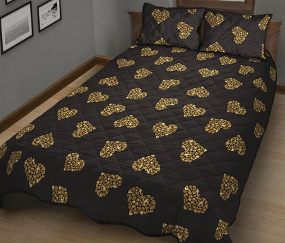 Gold Heart (NOT Real) Glitter Print Quilt Bed Set