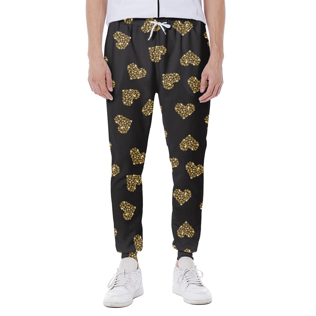 Glitter Gold Heart Pattern Print (NOT Real Glitter) Scuba Joggers