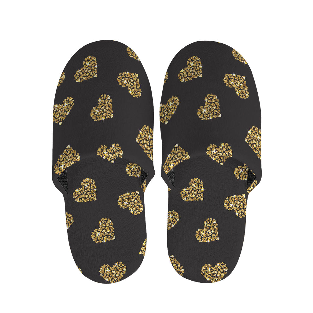 Glitter Gold Heart Pattern Print (NOT Real Glitter) Slippers
