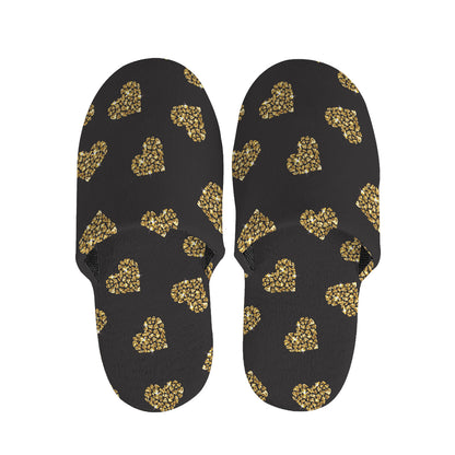 Glitter Gold Heart Pattern Print (NOT Real Glitter) Slippers