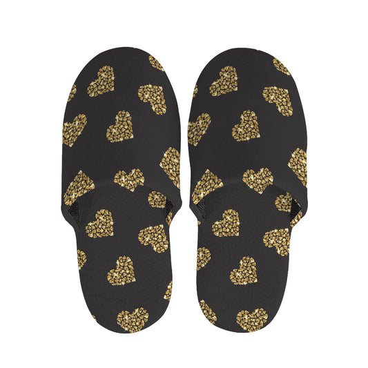 Glitter Gold Heart Pattern Print (NOT Real Glitter) Slippers