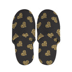 Glitter Gold Heart Pattern Print (NOT Real Glitter) Slippers