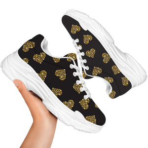 Glitter Gold Heart Pattern Print (NOT Real Glitter) White Chunky Shoes