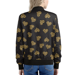 Glitter Gold Heart Pattern Print (NOT Real Glitter) Women's Bomber Jacket