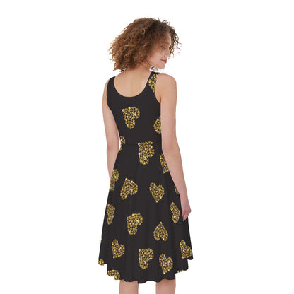 Glitter Gold Heart Pattern Print (NOT Real Glitter) Women's Sleeveless Dress
