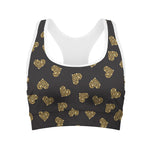 Glitter Gold Heart Pattern Print (NOT Real Glitter) Women's Sports Bra