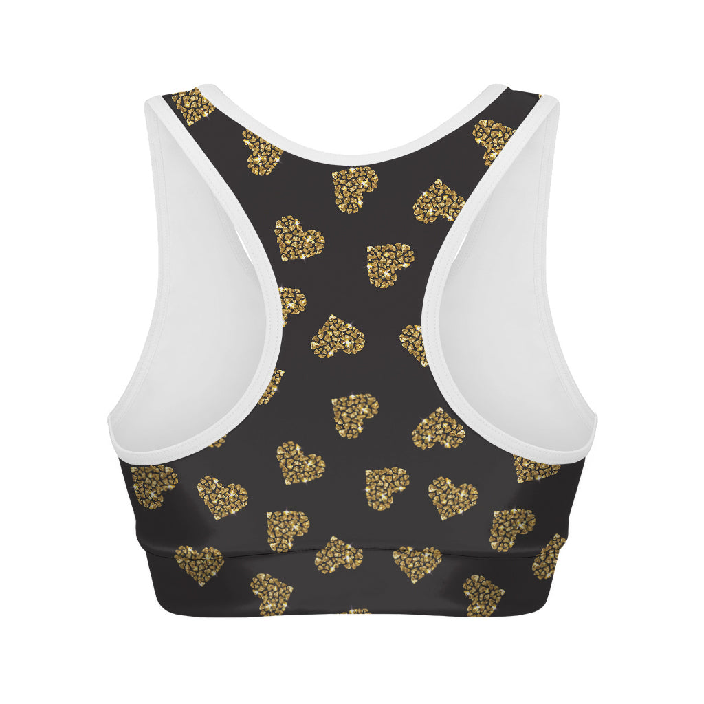 Glitter Gold Heart Pattern Print (NOT Real Glitter) Women's Sports Bra