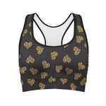 Glitter Gold Heart Pattern Print (NOT Real Glitter) Women's Sports Bra