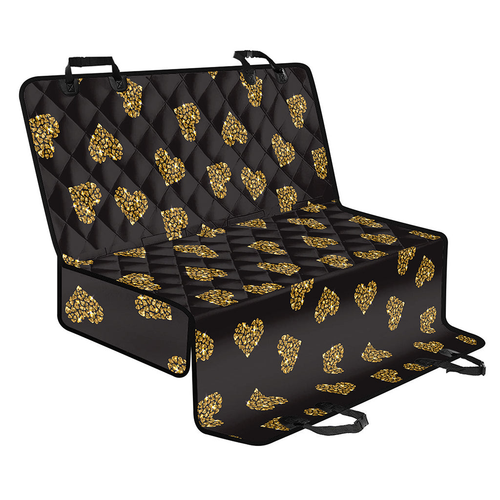 Gold Heart (NOT Real) Glitter Print Pet Car Back Seat Cover