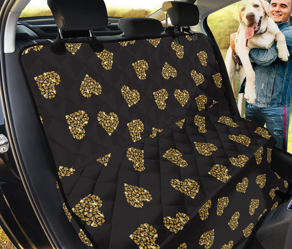 Gold Heart (NOT Real) Glitter Print Pet Car Back Seat Cover