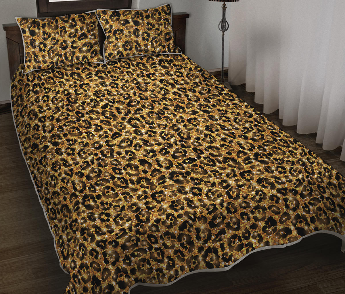 Gold Leopard (NOT Real) Glitter Print Quilt Bed Set