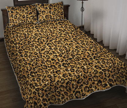 Gold Leopard (NOT Real) Glitter Print Quilt Bed Set