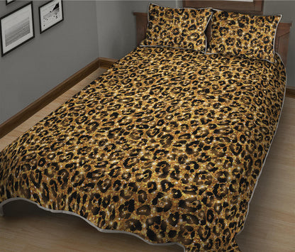 Gold Leopard (NOT Real) Glitter Print Quilt Bed Set