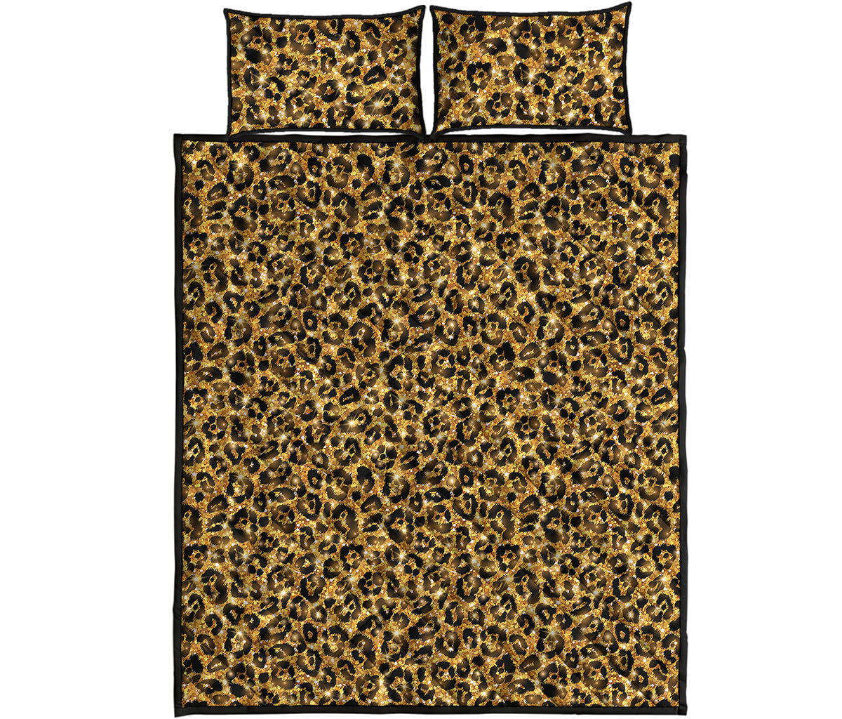 Gold Leopard (NOT Real) Glitter Print Quilt Bed Set