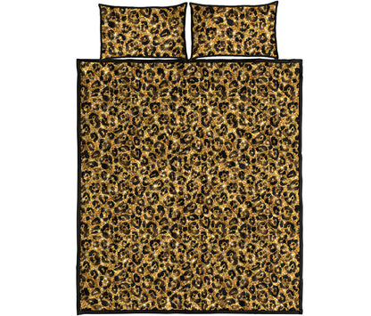 Gold Leopard (NOT Real) Glitter Print Quilt Bed Set