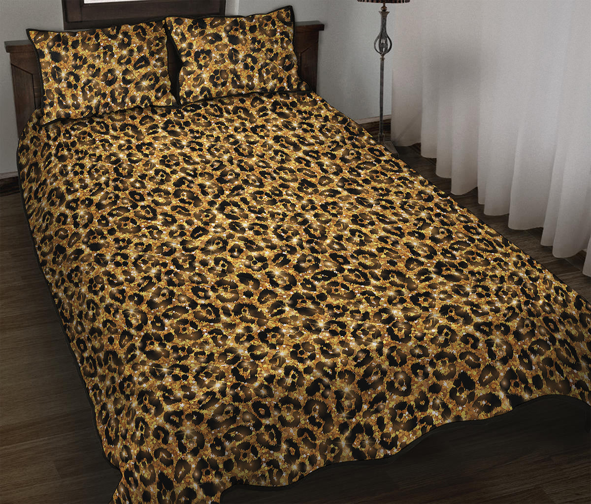 Gold Leopard (NOT Real) Glitter Print Quilt Bed Set