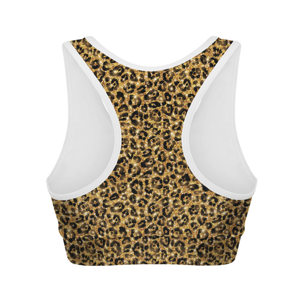 Glitter Gold Leopard Print (NOT Real Glitter) Women's Sports Bra