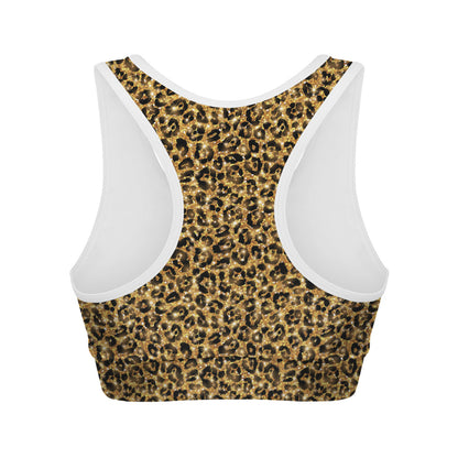 Glitter Gold Leopard Print (NOT Real Glitter) Women's Sports Bra