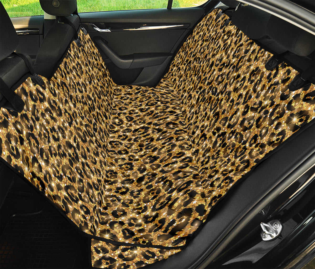 Gold Leopard (NOT Real) Glitter Print Pet Car Back Seat Cover