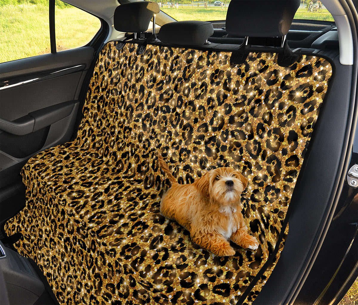 Gold Leopard (NOT Real) Glitter Print Pet Car Back Seat Cover