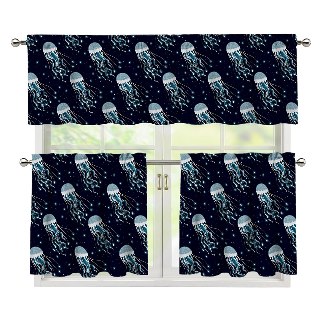 Glowing Jellyfish Pattern Print 3 Piece Kitchen Curtains