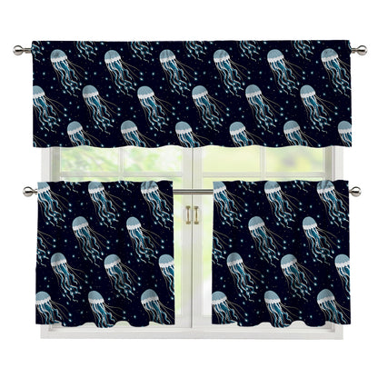 Glowing Jellyfish Pattern Print 3 Piece Kitchen Curtains
