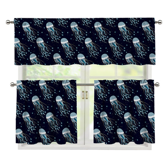 Glowing Jellyfish Pattern Print 3 Piece Kitchen Curtains