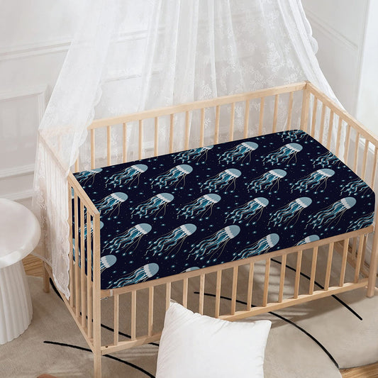Glowing Jellyfish Pattern Print Baby Crib Sheet
