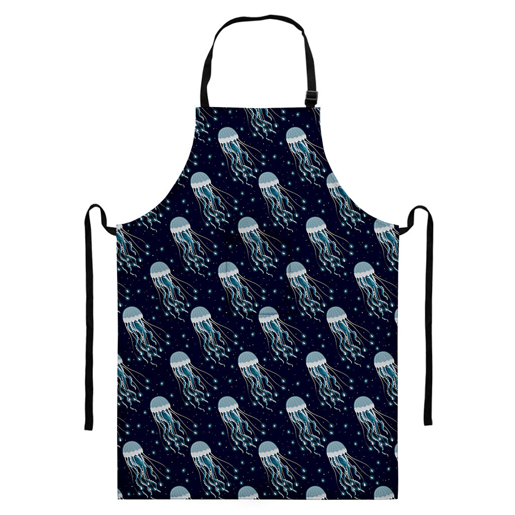 Glowing Jellyfish Pattern Print Bib Apron With Pocket
