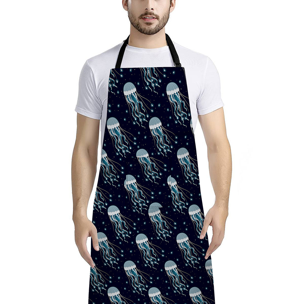 Glowing Jellyfish Pattern Print Bib Apron With Pocket