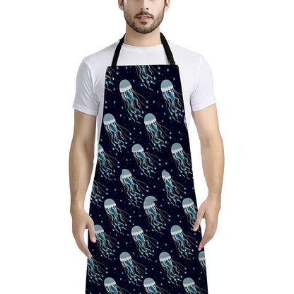 Glowing Jellyfish Pattern Print Bib Apron With Pocket