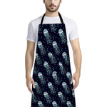 Glowing Jellyfish Pattern Print Bib Apron With Pocket