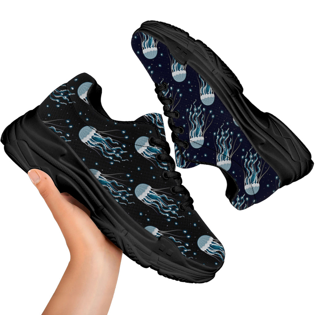 Glowing Jellyfish Pattern Print Black Chunky Shoes