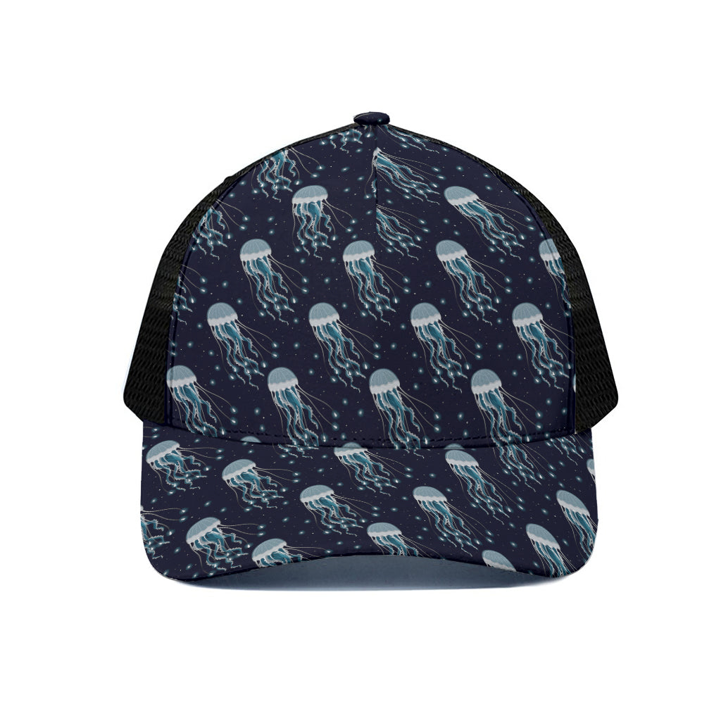 Glowing Jellyfish Pattern Print Black Mesh Trucker Cap