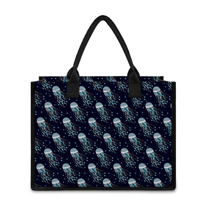 Glowing Jellyfish Pattern Print Canvas Tote Bag
