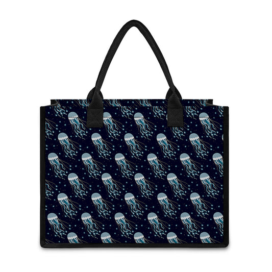 Glowing Jellyfish Pattern Print Canvas Tote Bag