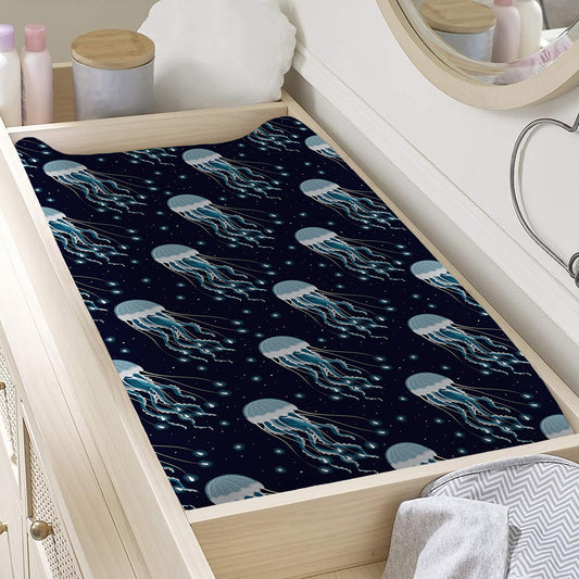 Glowing Jellyfish Pattern Print Changing Pad Cover