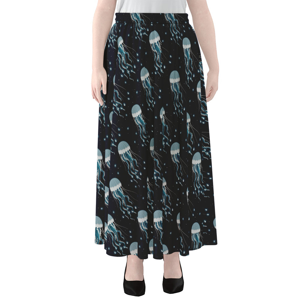 Glowing Jellyfish Pattern Print Chiffon Maxi Skirt
