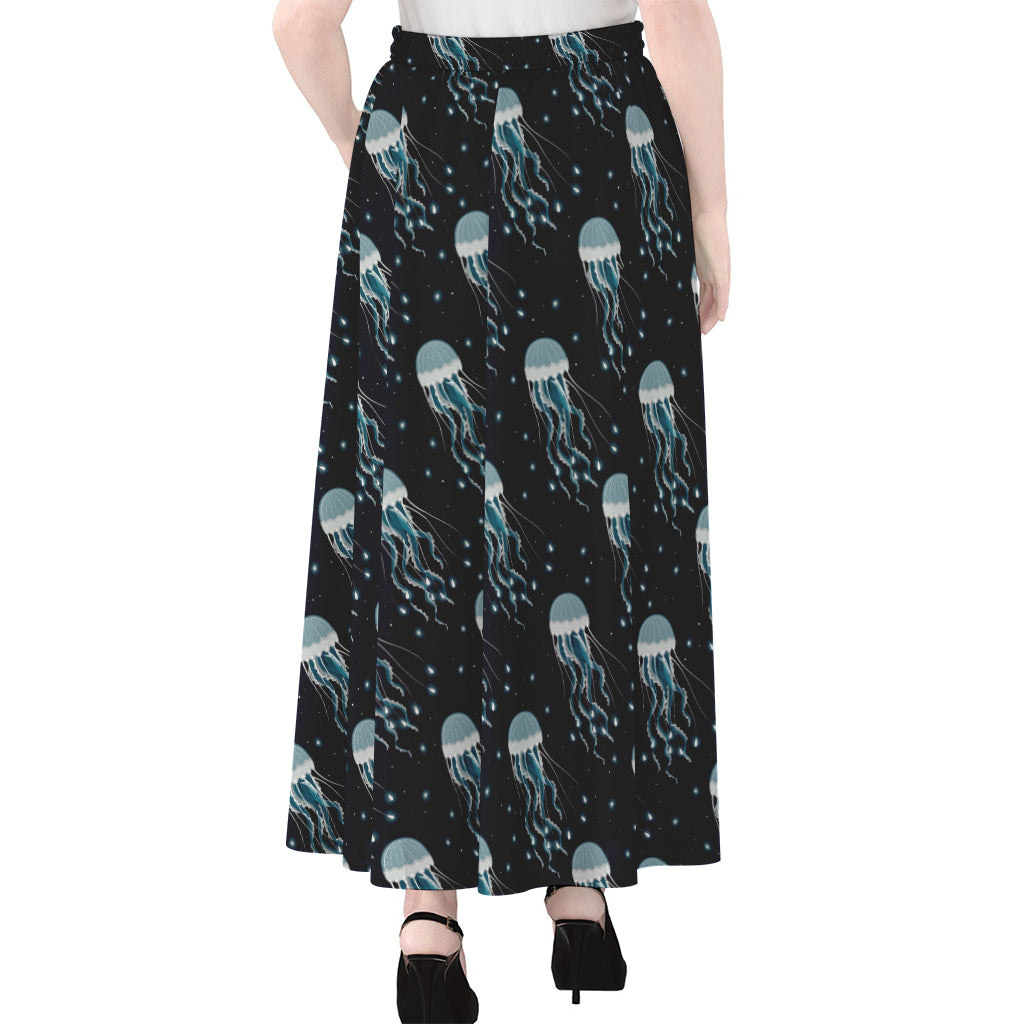 Glowing Jellyfish Pattern Print Chiffon Maxi Skirt