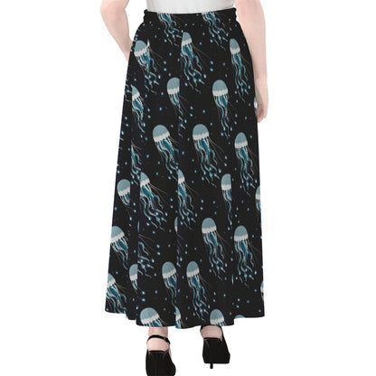 Glowing Jellyfish Pattern Print Chiffon Maxi Skirt