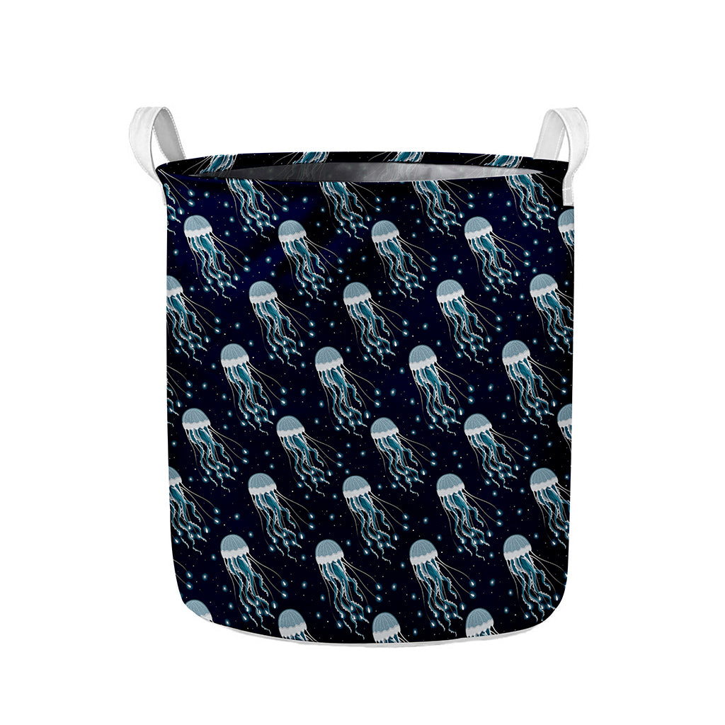 Glowing Jellyfish Pattern Print Collapsible Laundry Basket