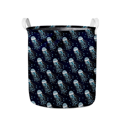 Glowing Jellyfish Pattern Print Collapsible Laundry Basket