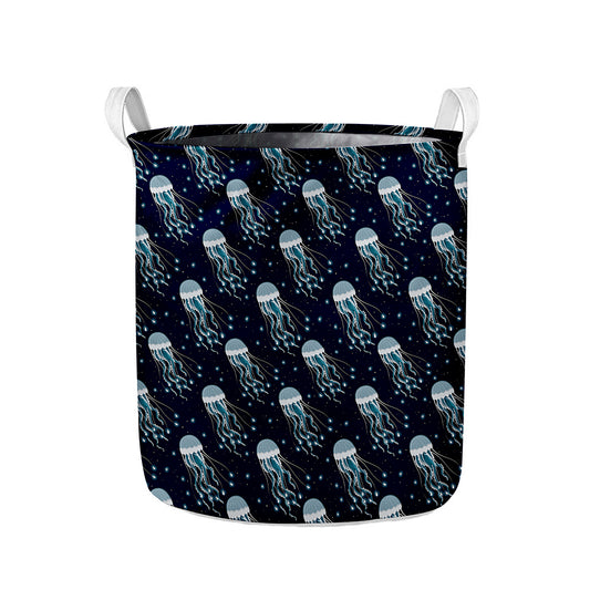 Glowing Jellyfish Pattern Print Collapsible Laundry Basket