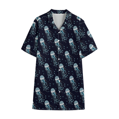 Glowing Jellyfish Pattern Print Cotton Hawaiian Shirt